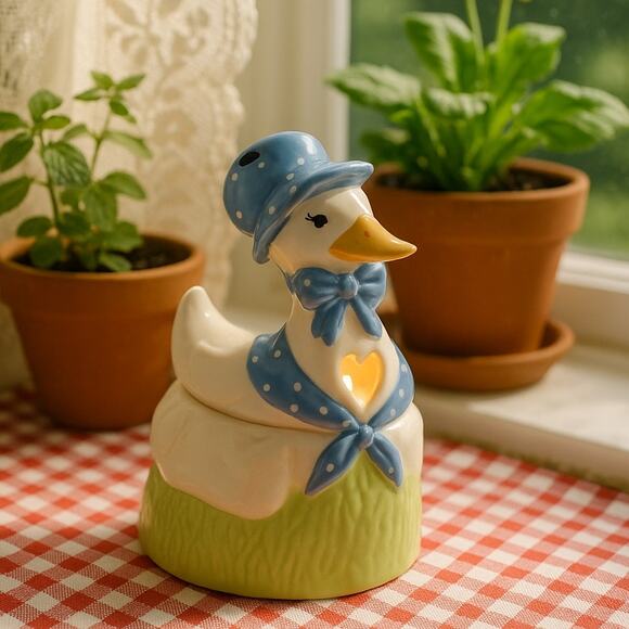 Vintage 1980s Mother Goose Tealight Candle Holder – 2-Piece Ceramic Figurine - Picture 1 of 12